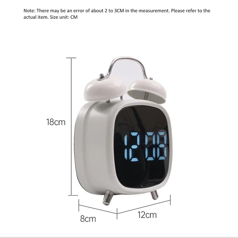 Réveil multifonction en métal avec cloche puissante, écran LED enfichable, horloge pour enfants pour