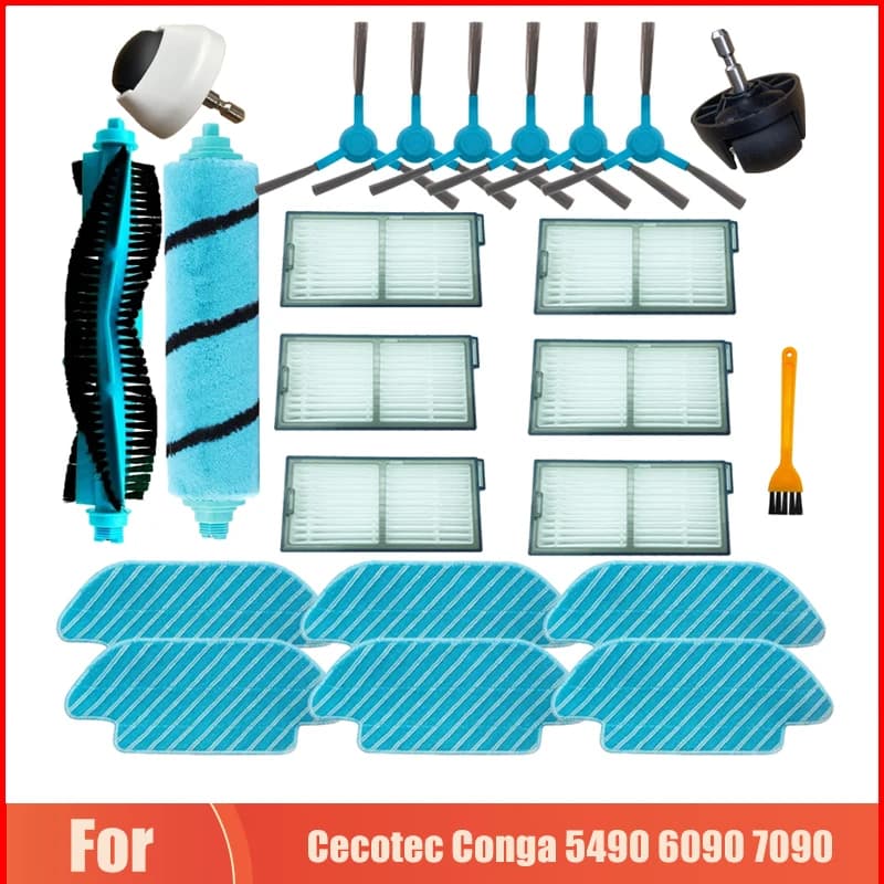 Filtre Hepa pour aspirateur robot Cecotec Conga 5490 6090 7090, brosse à rouleau latéral/doux, roues
