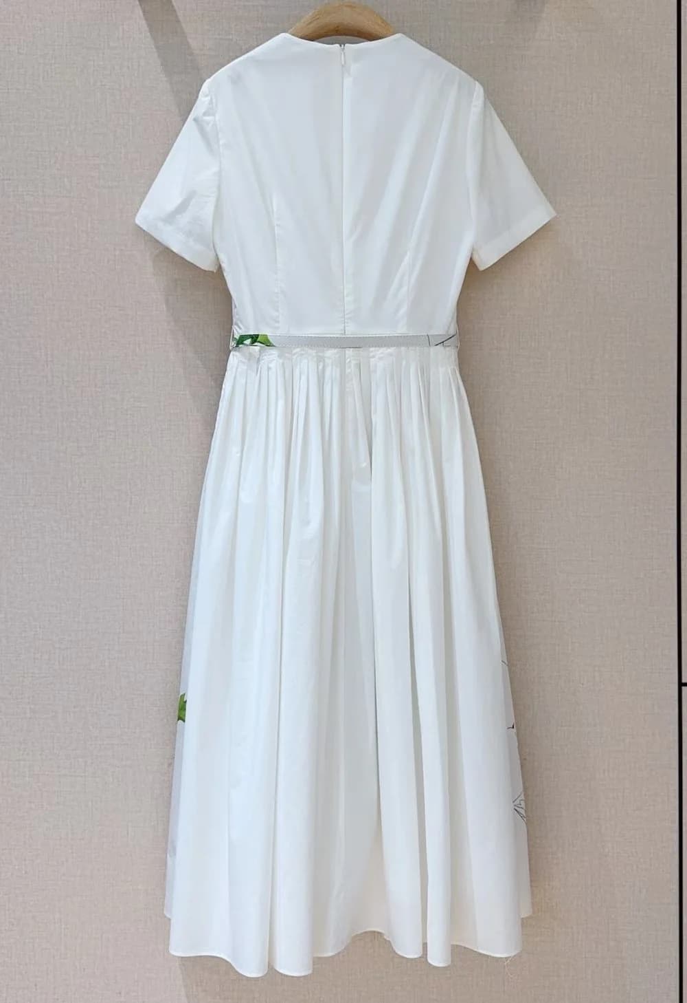 Top qualité nouveau 2026 printemps été robe femmes feuilles vertes imprimé fleuri poche Patchwork ma