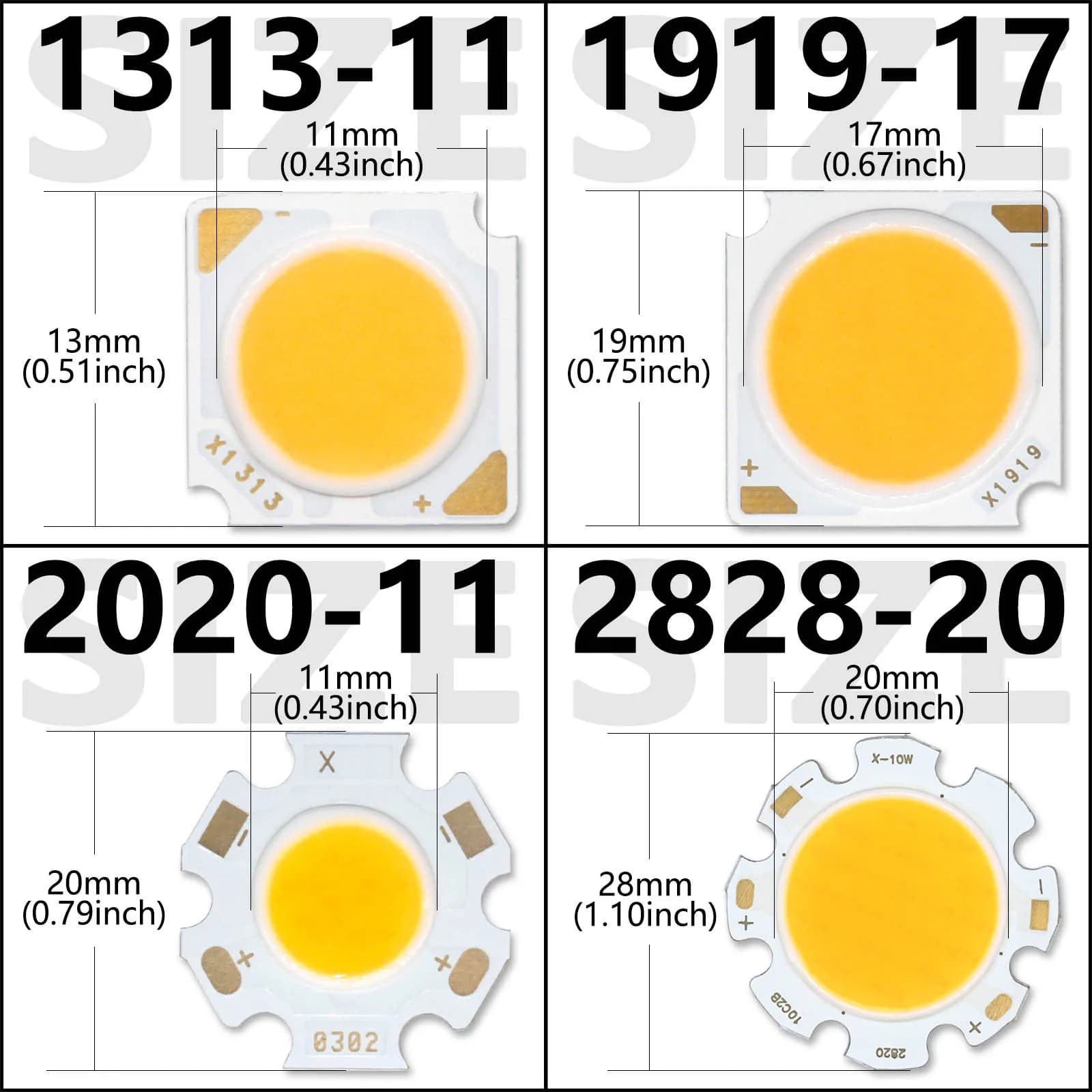 Bridgelux COB puce LED 3W 5W 7W 10W 20W 30W 40W Diode électroluminescente LED Module matrice 1313 20