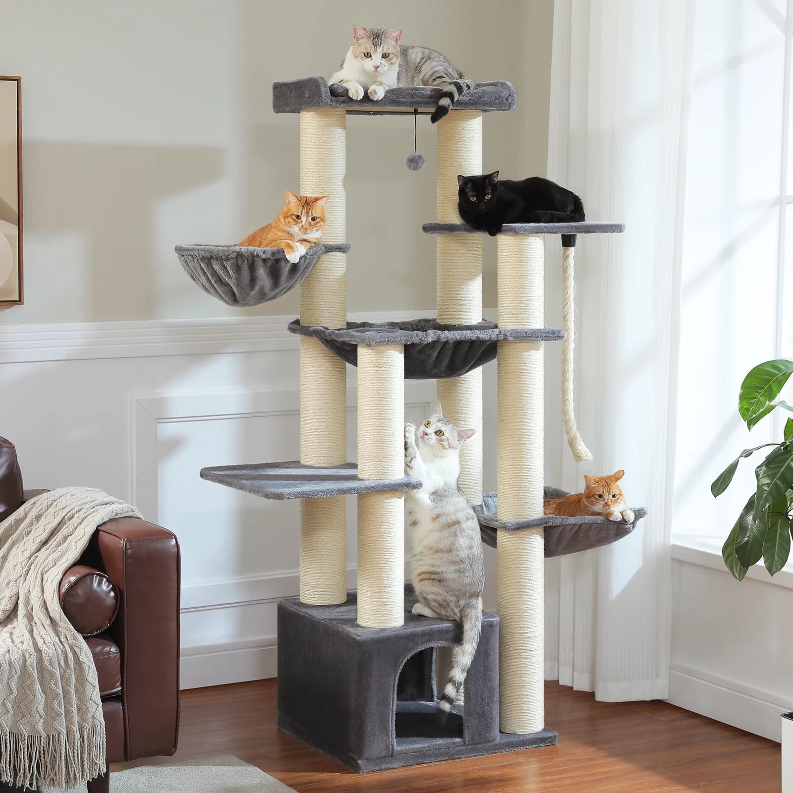 Gros arbre à chat pour chats de grande taille tour à chat robuste avec plusieurs niveaux maison à ch
