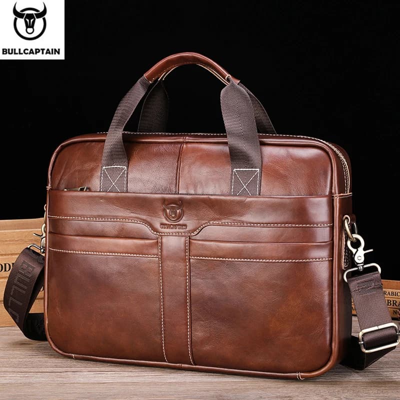 BULLCAPTAIN sac pour ordinateur portable en cuir, couche supérieure en cuir 15 "sac pour ordinateur 
