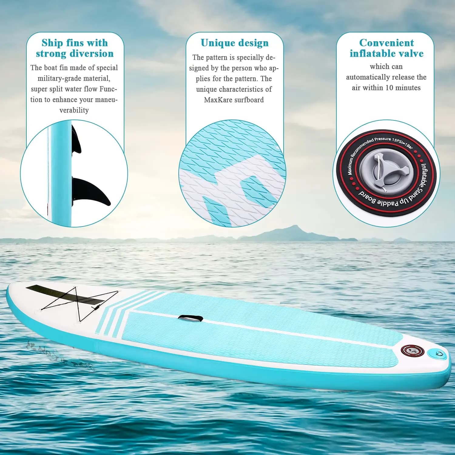 Planche à pagaie gonflable SUP, avec accessoires de paddle, pompe triple action, pêche verte