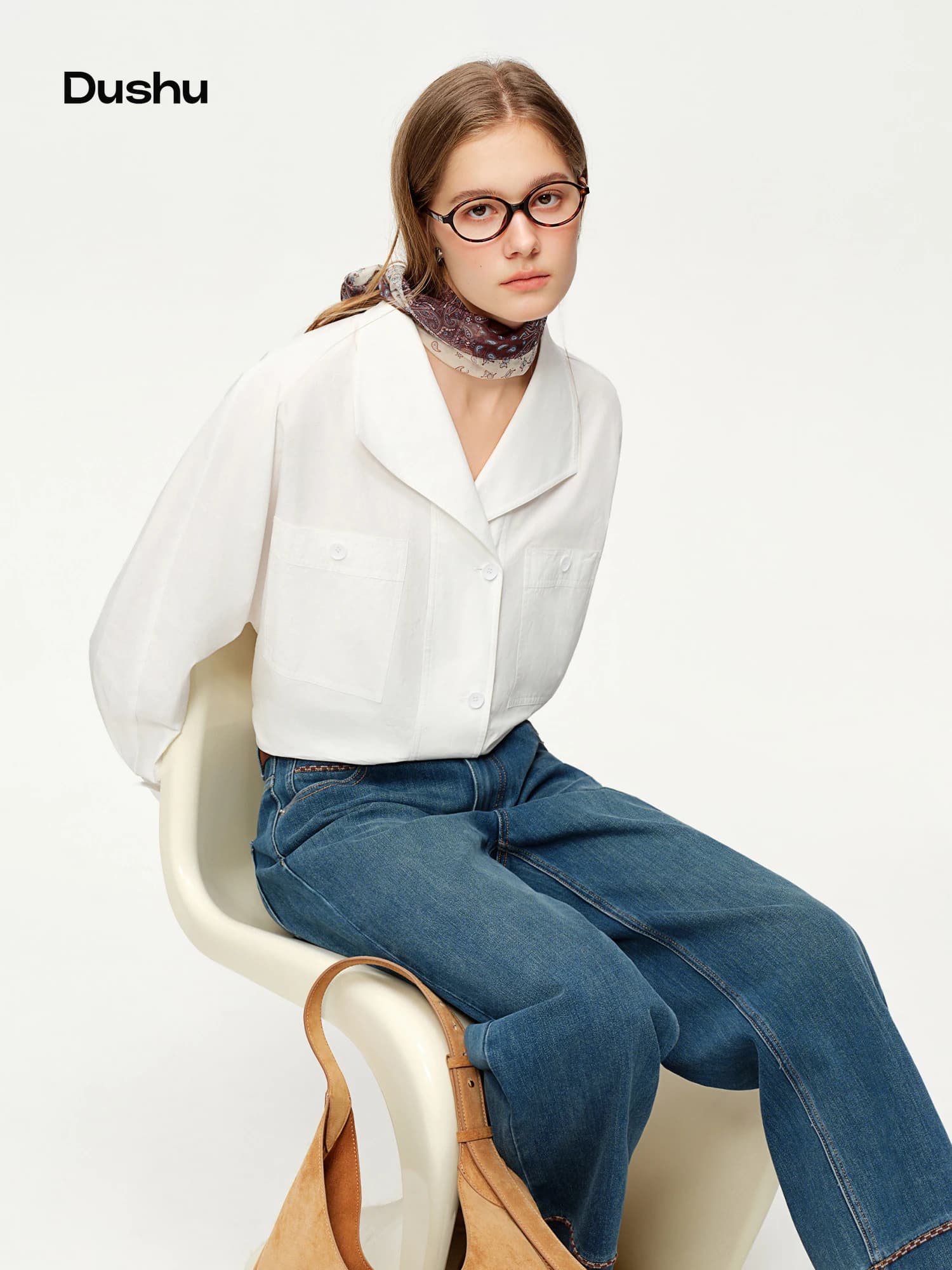 DUSHU – chemisier élégant en pur coton blanc pour femmes, Design parfait pour les déplacements quoti