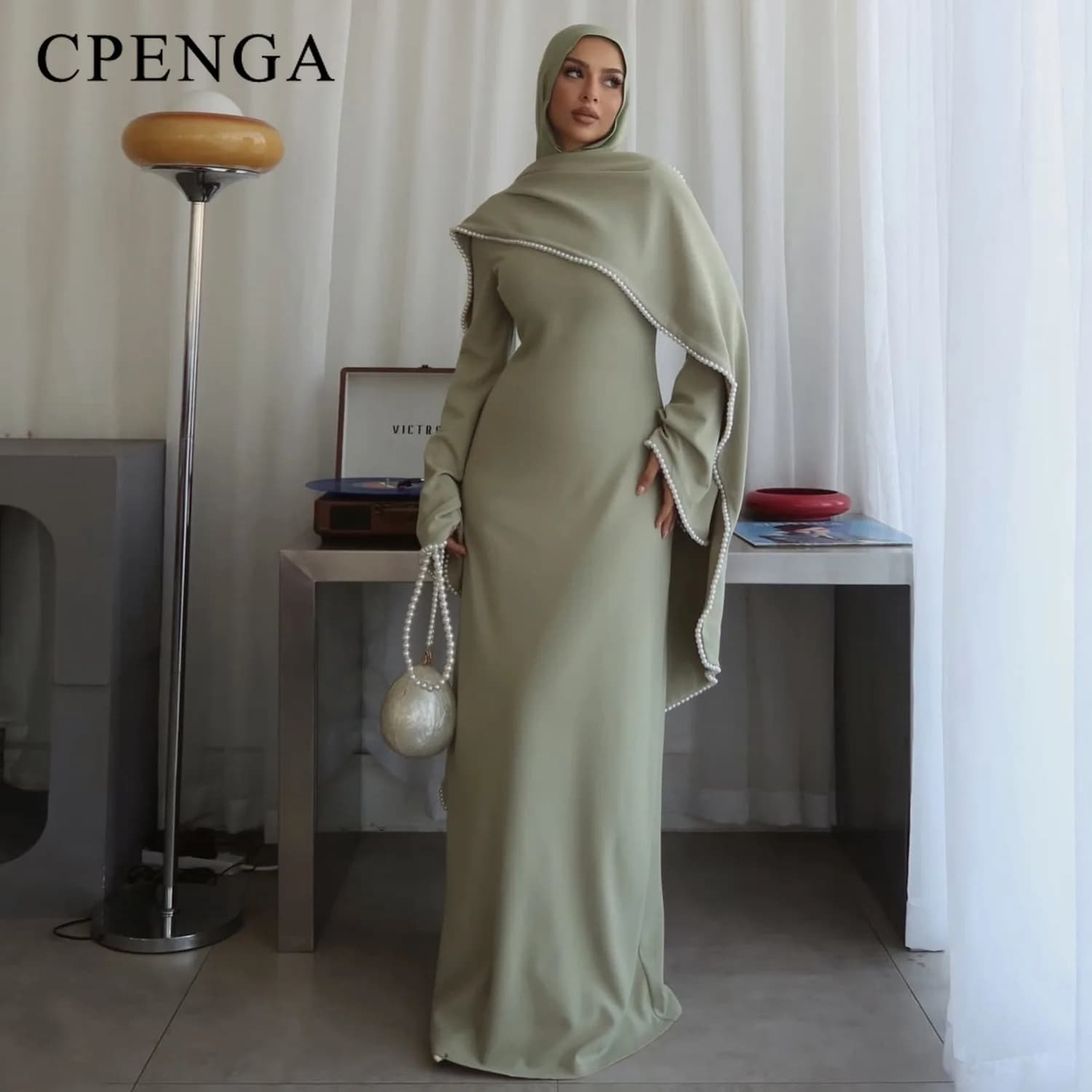 Robe Abaya Modeste pour Femmes Musulmanes du Moyen-Orient avec Châle Amovible, Élégante Robe Simple 