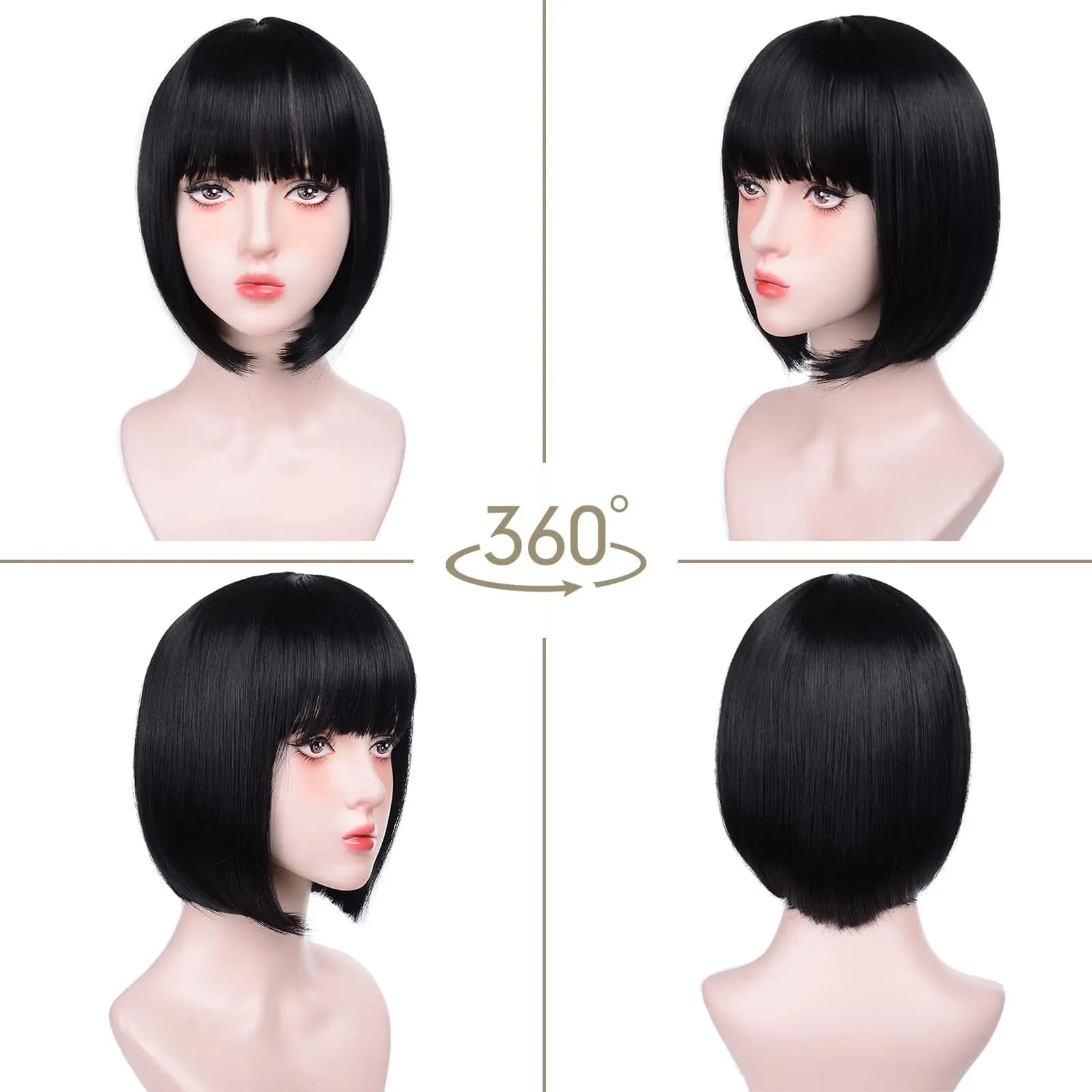 Perruque synthétique Bob rose cheveux courts et raides avec frange multicolore Halloween cosplay usa