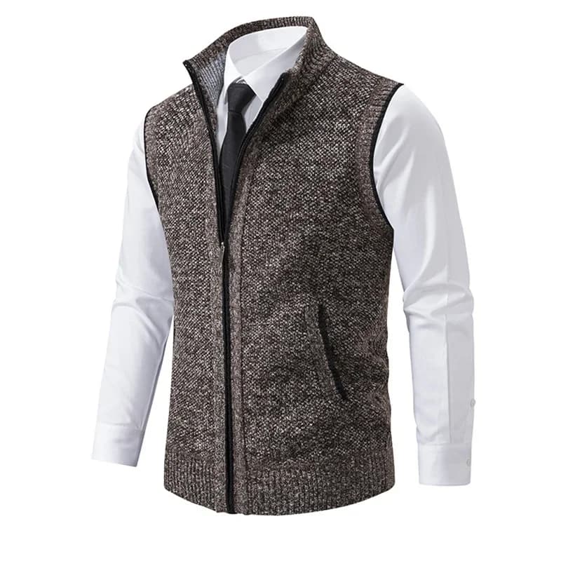 Pull tricoté sans manches pour hommes, Cardigan avec fermeture éclair, gilet décontracté, veste chau