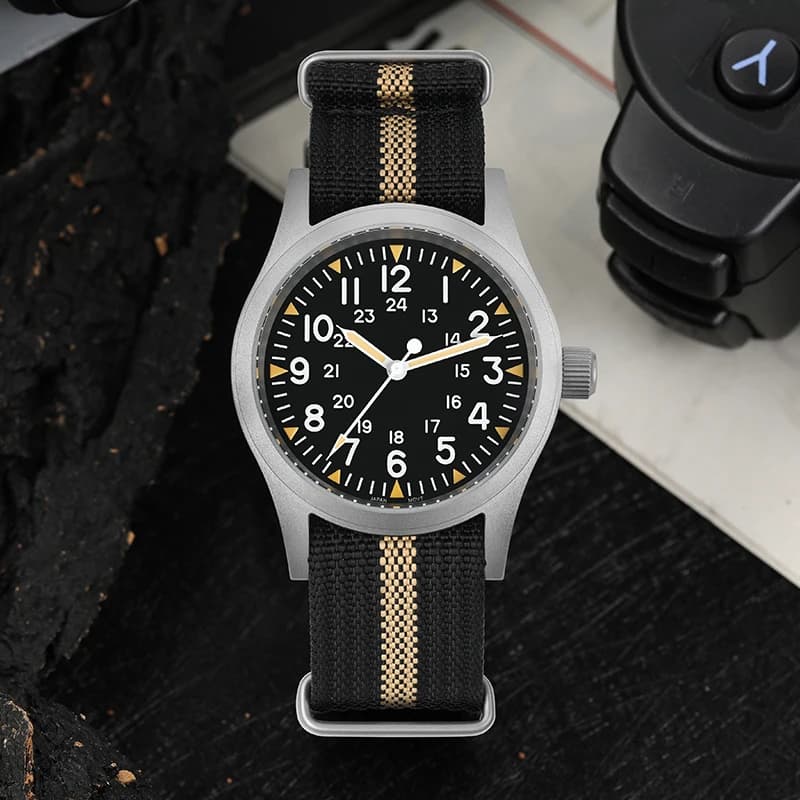 Militado ML05 38mm montre Vintage VH31 mouvement à Quartz montres de terrain cristal saphir bombé av