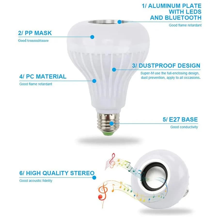 Ampoule avec télécommande musicale Bluetooth, avec haut-parleur, couleur changeante, pour chambre à 