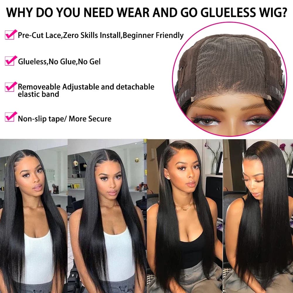Perruque Lace Closure Wig Remy sans colle, cheveux naturels, pre-plucked, pre-plucked, 4x4 5x5 HD, 3