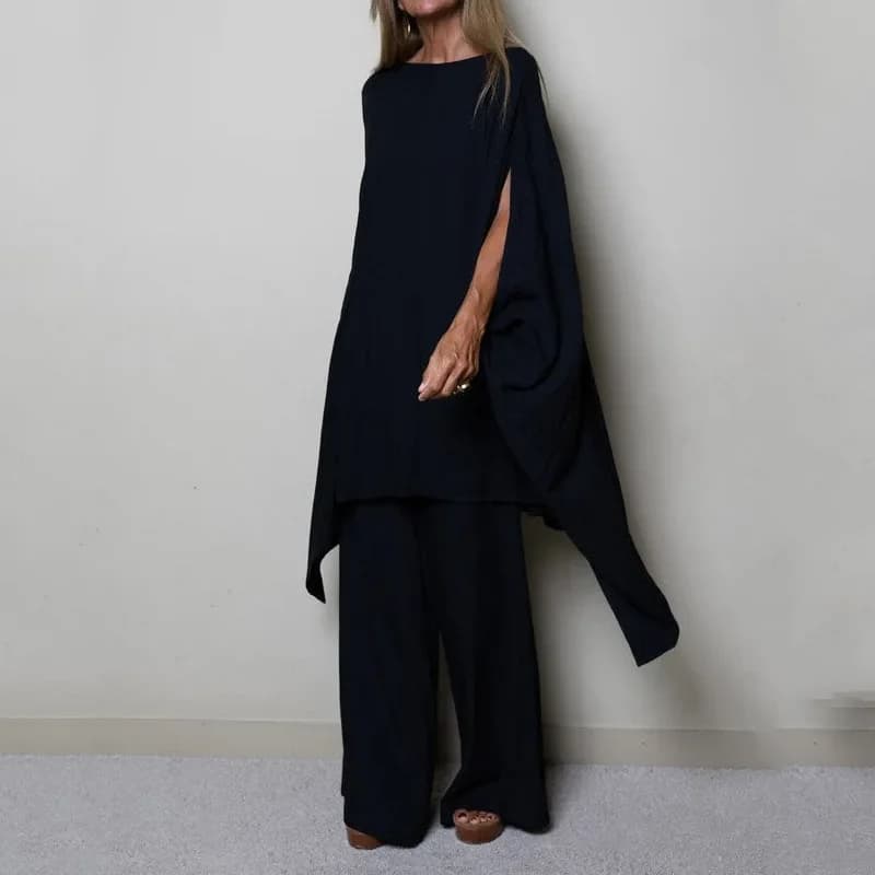 Haut à manches chauve-souris à col rond et pantalon long pour femmes, tenues décontractées, vintage,