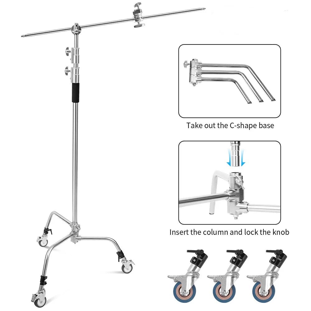 Selens 330 cm support en C rotatif anti-dérapant en acier inoxydable support de lumière toile de fon