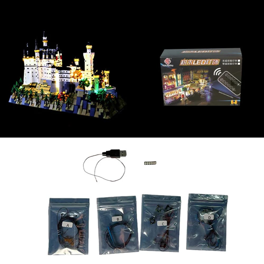 Kit d'éclairage LED pour briques de construction Lego 21063, architecture du château de Neuschwanste