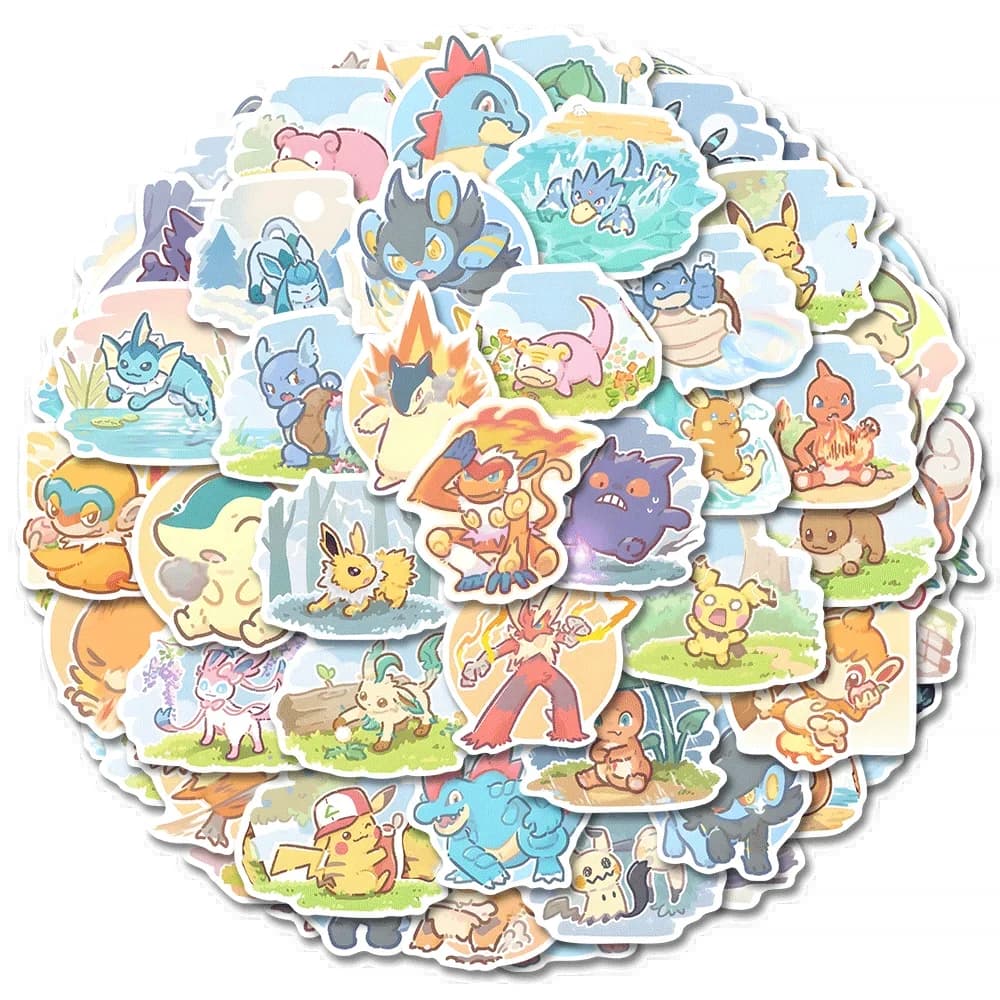63 pièces Pokemon Anime autocollants Pikachu ordinateur portable planche à roulettes valise Kawaii a