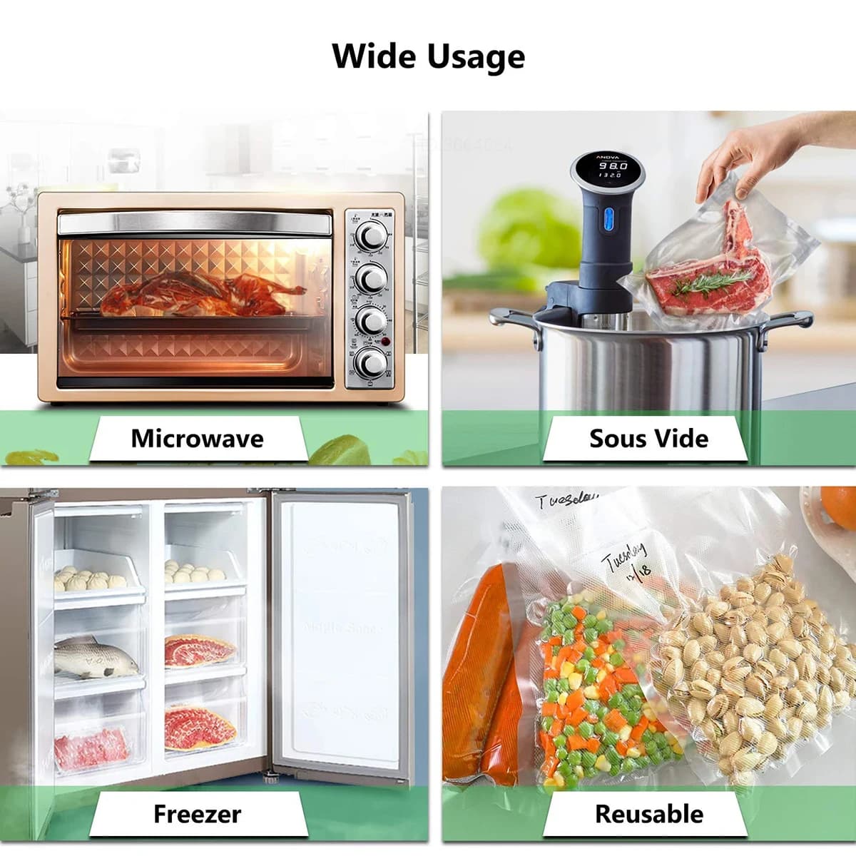 Rouleau de sac alimentaire scellé sous vide de 5m, 3 pièces, sans bisphénol A, sac de conservation s