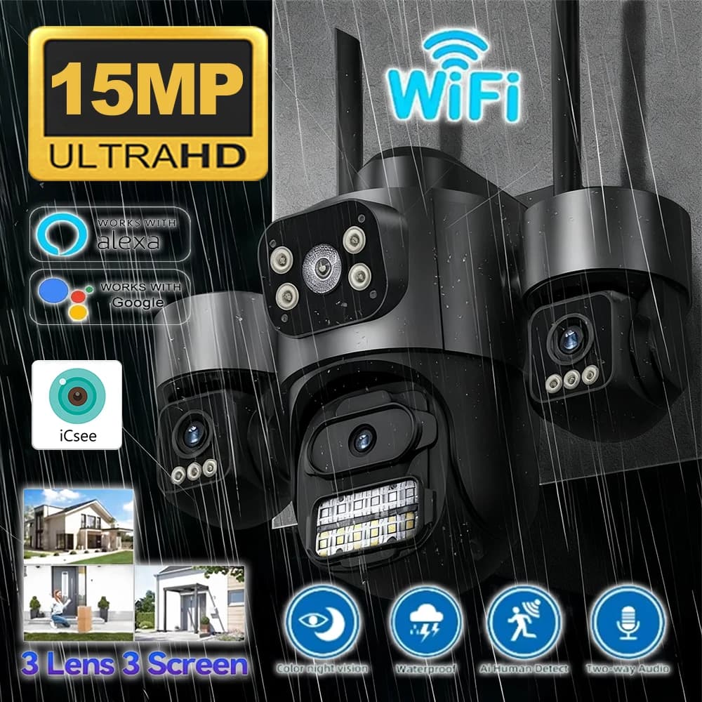 ICsee 8K HD Triple objectif PTZ caméra de sécurité extérieure 15MP suivi automatique WiFi caméra de 