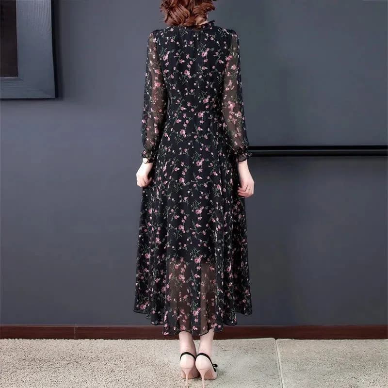Robe à fleurs en mousseline de soie pour femmes, à manches longues, imprimée, gros MM, rajeunissant,
