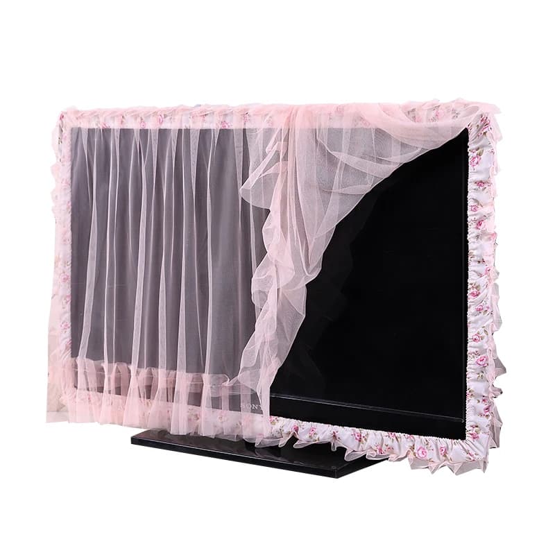 Rideau de porte en tissu dentelle, cercle TV pouvant être retourné, couvercle anti-poussière, écran 