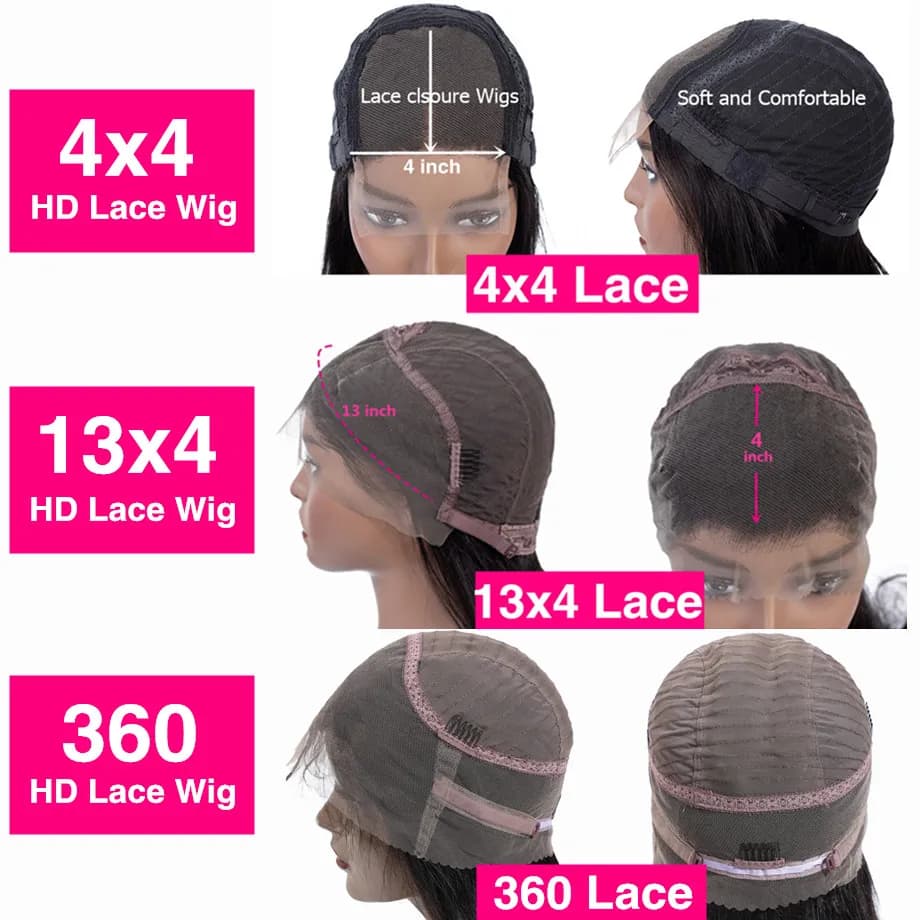 Perruque Lace Front Wig 360 naturelle lisse, cheveux humains, sans colle, 13x4, 13x6, 5x5, 30 32 34 