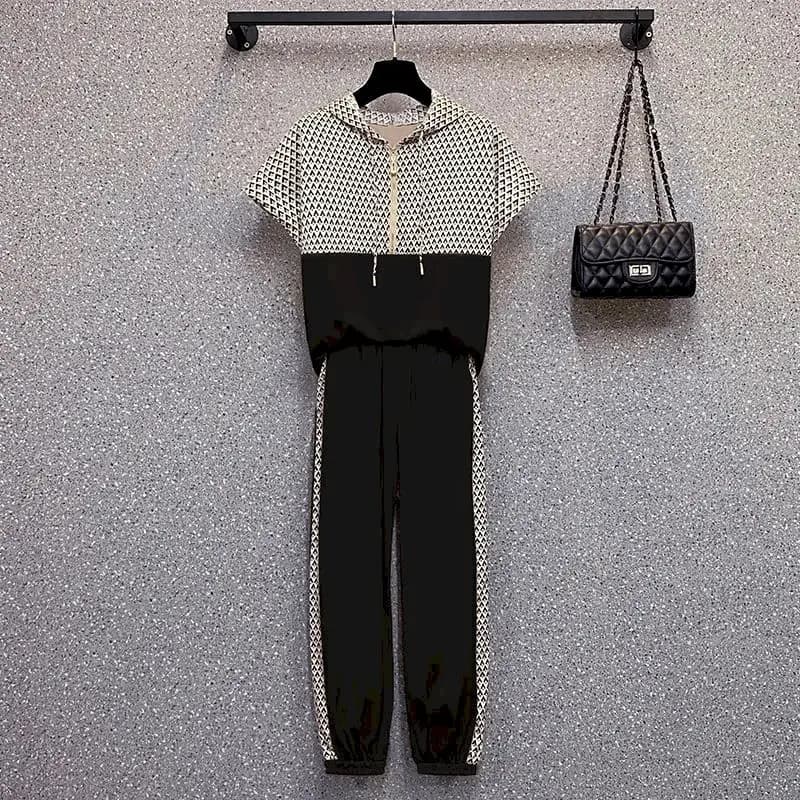 T-shirt à manches courtes et pantalon de survêtement pour femme, ensemble de sport, décontracté, amp