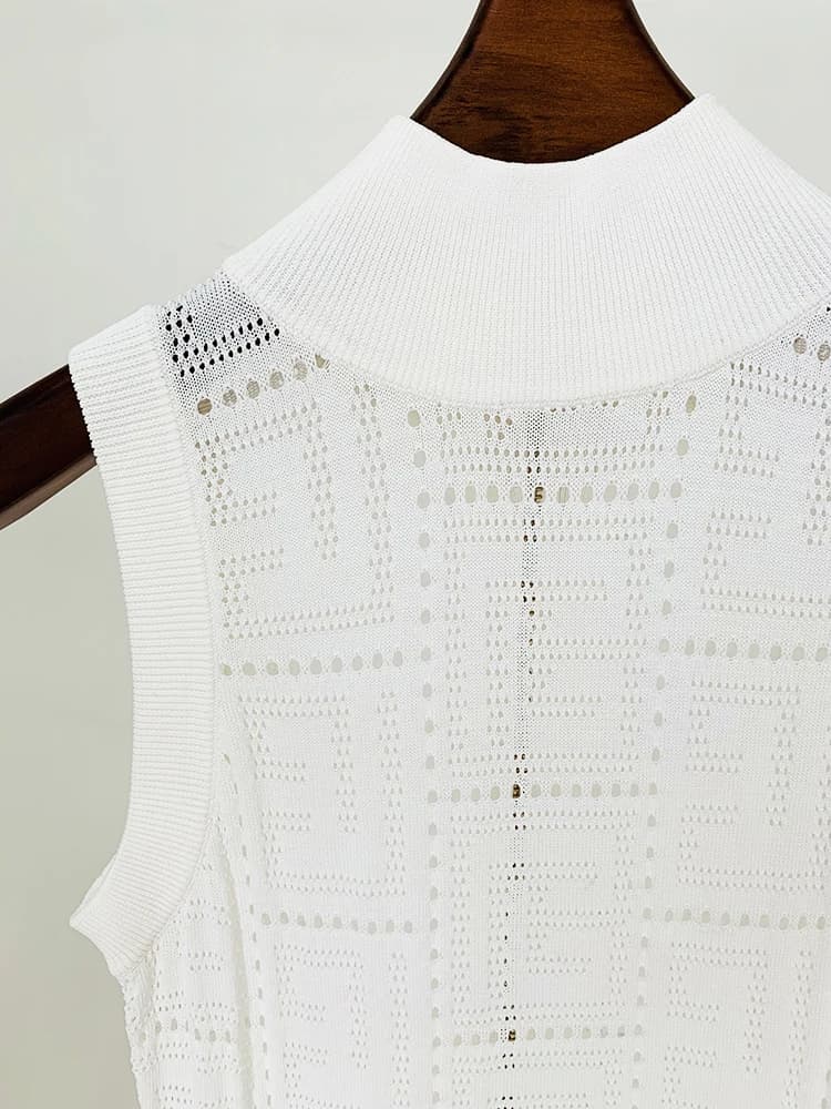 HIGH STREET Nouveauté Été 2026 Robe débardeur en maille ajourée sans manches avec monogramme, style 