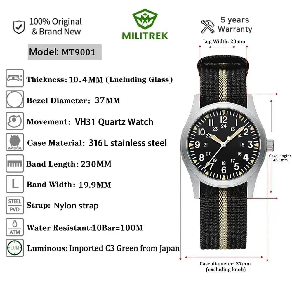  MILITREK 2026 Nouvelle montre militaire rétro pour homme VH31 à quartz 37mm en acier inoxydable sa