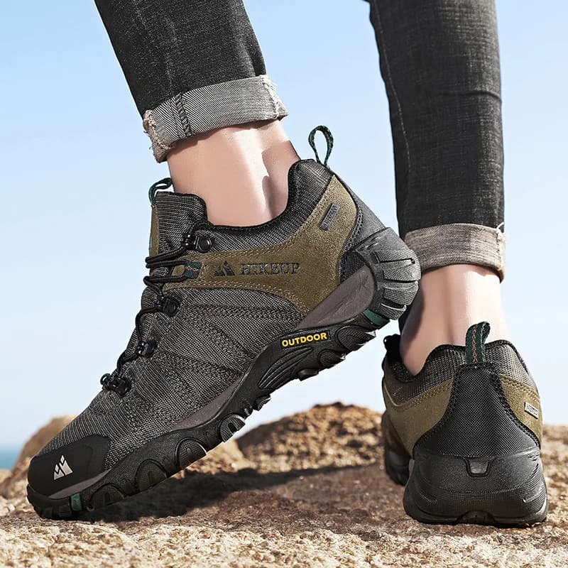 HIKEUP-Chaussures de randonnée en cuir véritable pour hommes, chaussures d'escalade à semelle en cao