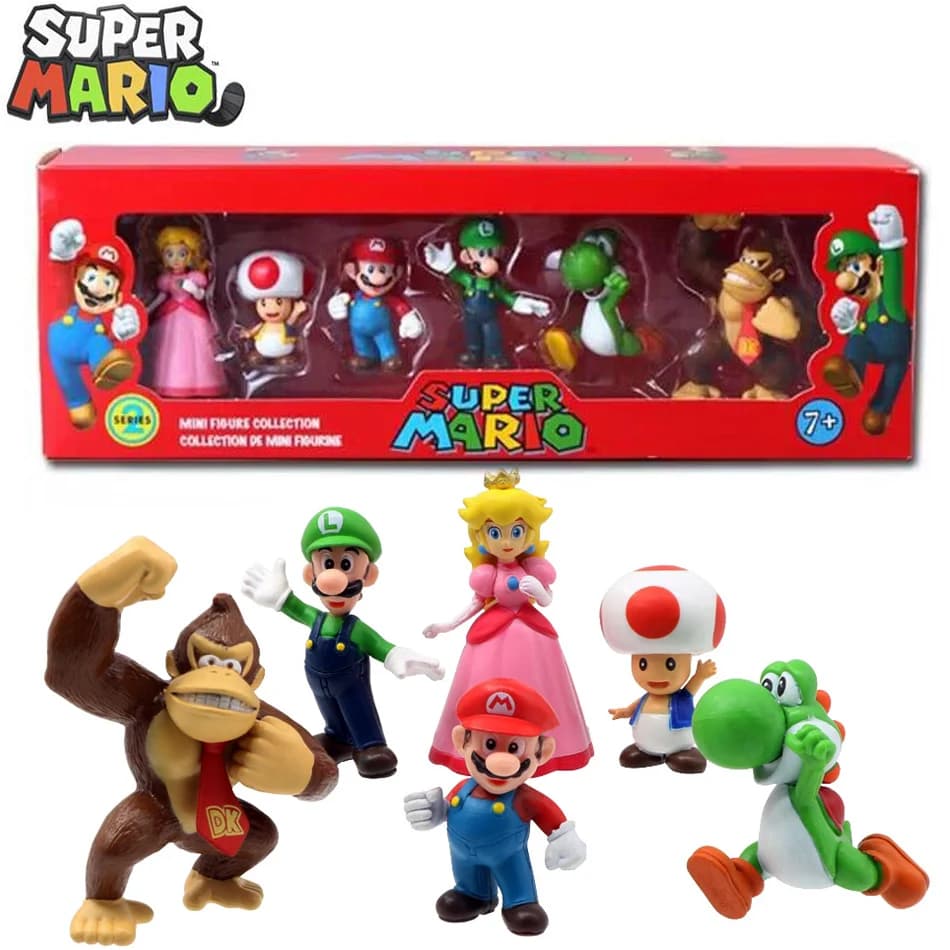 Nouveauté 2026 : Lot de 6 figurines d'action Super Mario Bros en PVC – Luigi, Yoshi, Donkey Kong, Ch