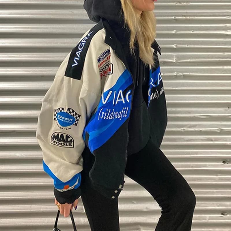Blouson aviateur de moto Sportedly pour femme, Streetwear imprimé, Hip Hop, manches longues, manteau