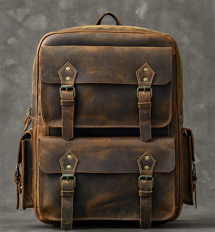 Vintage Crazy Horse sac à dos en cuir véritable hommes sac à dos en peau de vache randonnée sac à do