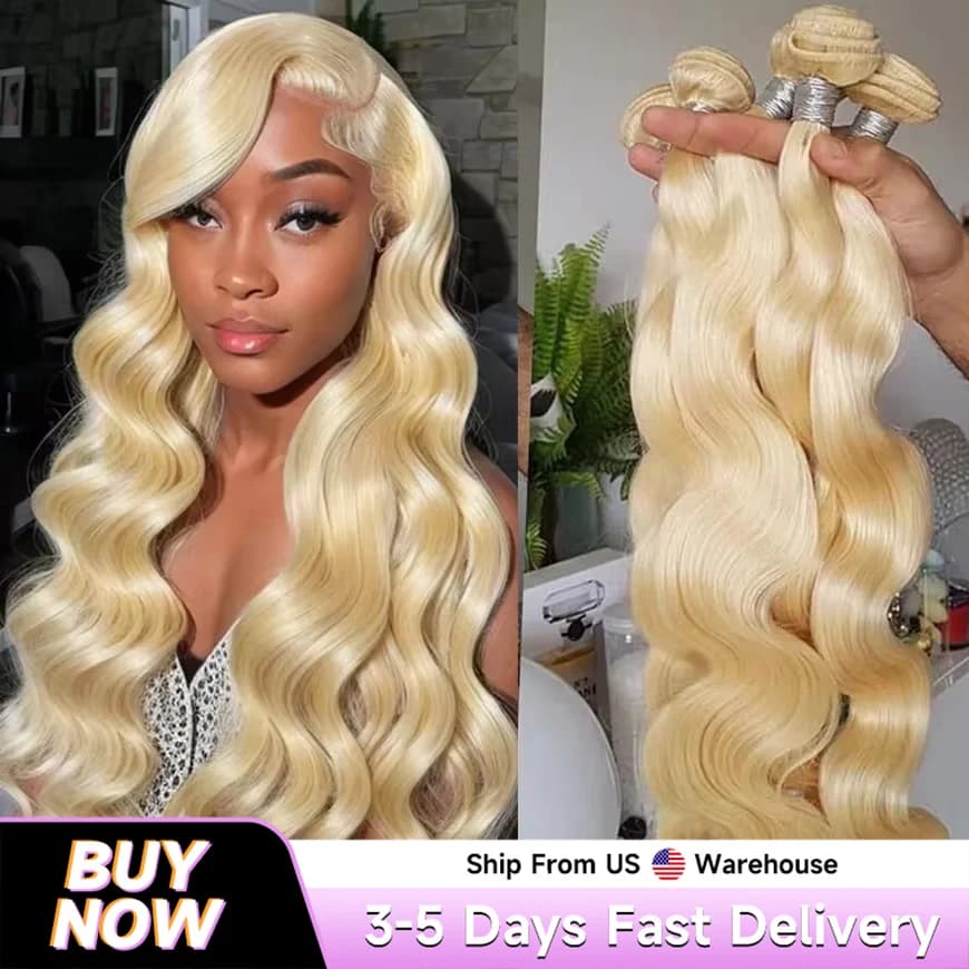 Tissage en Lot Brésilien Naturel Remy Body Wave, Couleur Blond 613, Extensions de Cheveux, 30 32 34 
