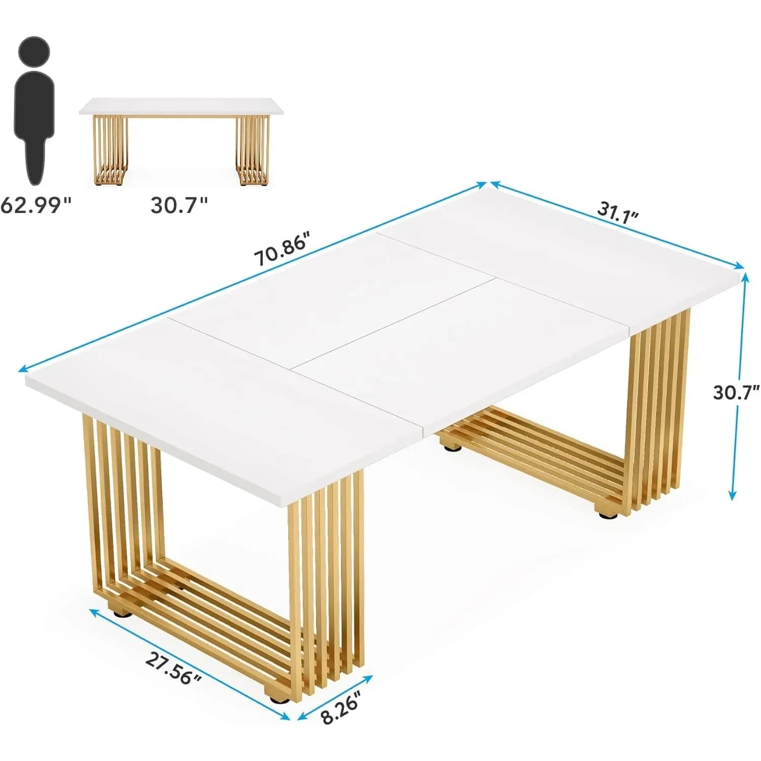 Bureau de travail blanc LITTLE TREE 70,9 pouces, bureau de direction moderne avec pieds en métal dor