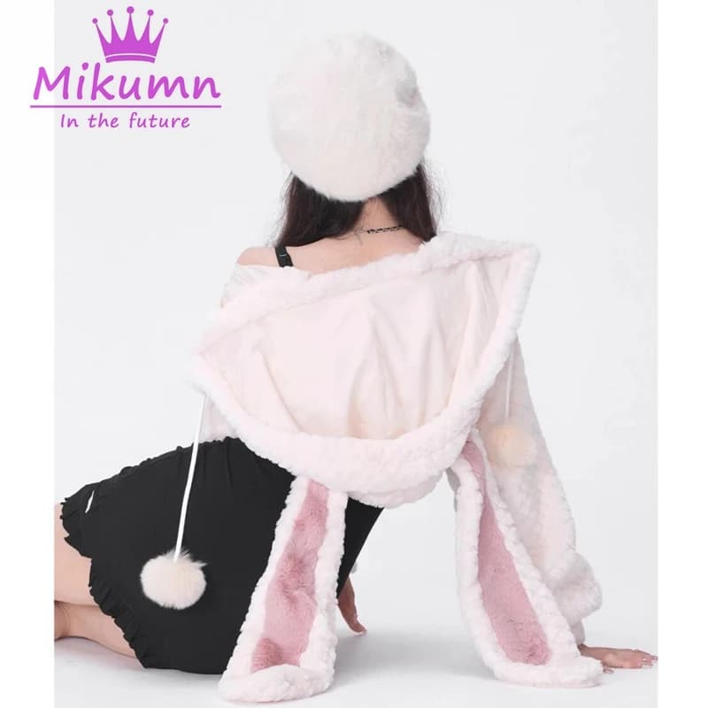 Mikumn japonais Harajuku filles belles oreilles de lapin veste courte Lolita Kawaii à capuche en pel