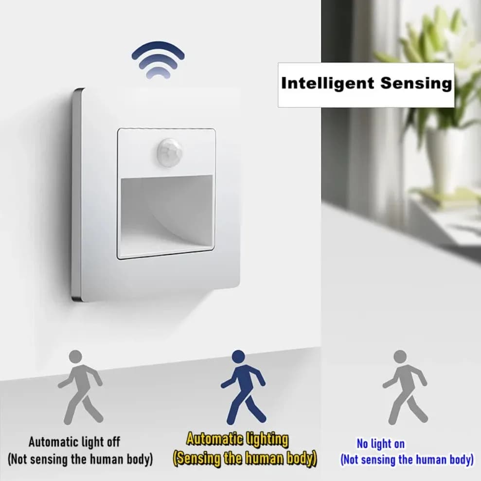Applique murale LED encastrée avec capteur de mouvement PIR, lumière pour escalier, AC85-265V, éclai
