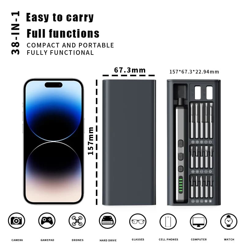 Jeu de tournevis électriques, Kit d'outils électriques de précision rechargeables avec lumière LED 3
