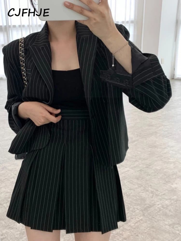 CJFHJE-Blazer à rayures crantées pour femmes, simple boutonnage, veste élégante, taille haute élasti