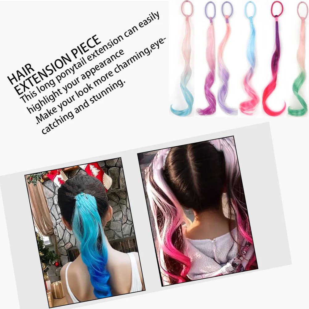 Extensions de cheveux synthétiques colorés pour enfants, extensions de queue de cheval bouclées, lég