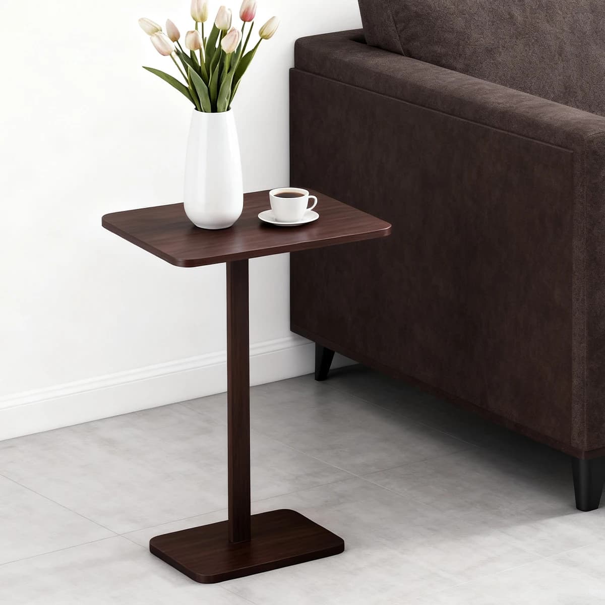 Plateau d'accoudoir de table d'appoint de canapé en forme de C en bambou, table de collation TV peu 