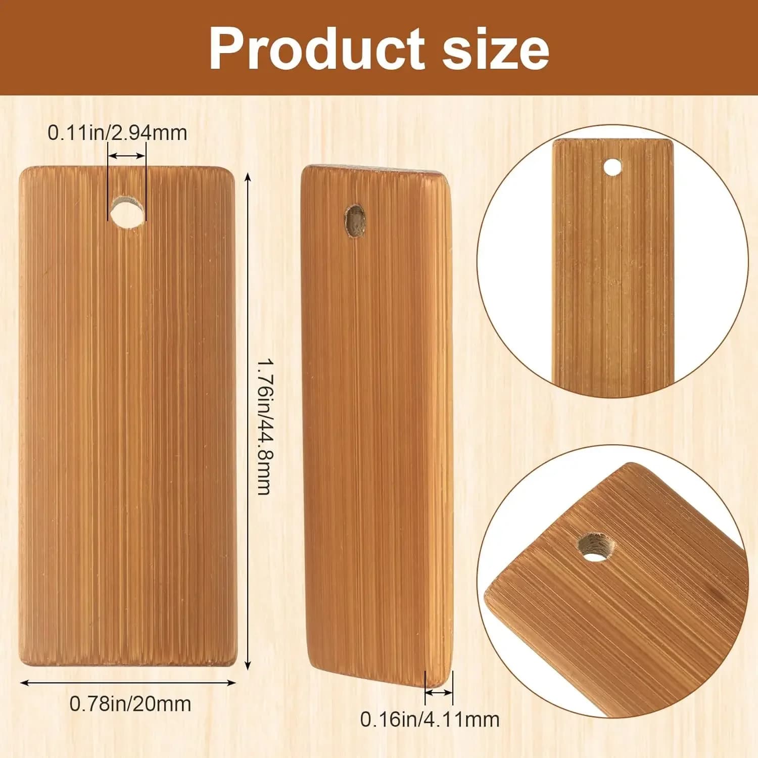 Étiquettes vierges en bois naturel 45x20mm, 50 pièces, étiquettes en bambou pour porte-clés, bagues,