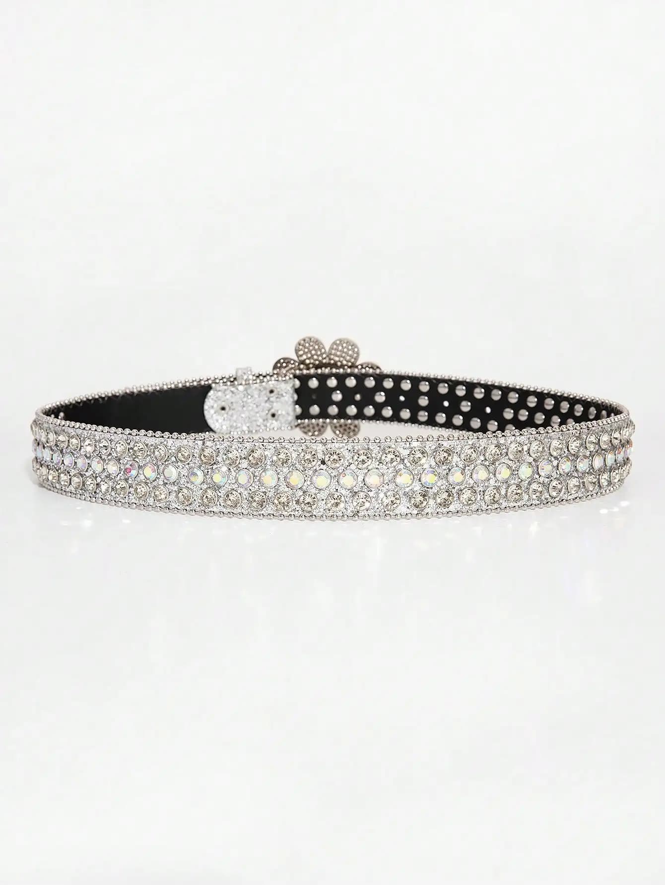 Ceinture punk argentée Y2K pour femmes, 1 pièce, smiley fleur, strass, boucle laser, strass pour jea