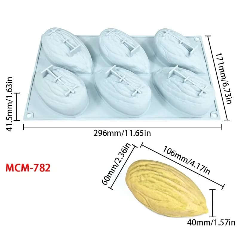 Moule en silicone 6 cavités en forme de pistache pour chocolat, design noix, pour mousse, gâteau, de