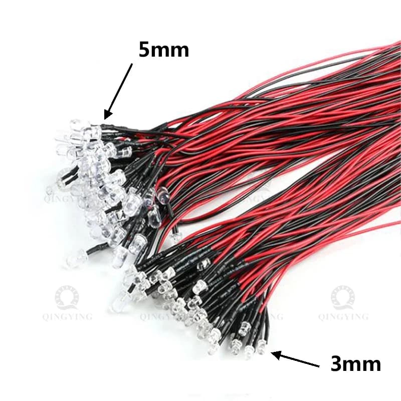 Diodes LED transparentes à l'eau, 50 pièces, 3V 5V 12V 24V DC 3mm 5mm, rouge/vert/bleu/jaune/UV/Oran