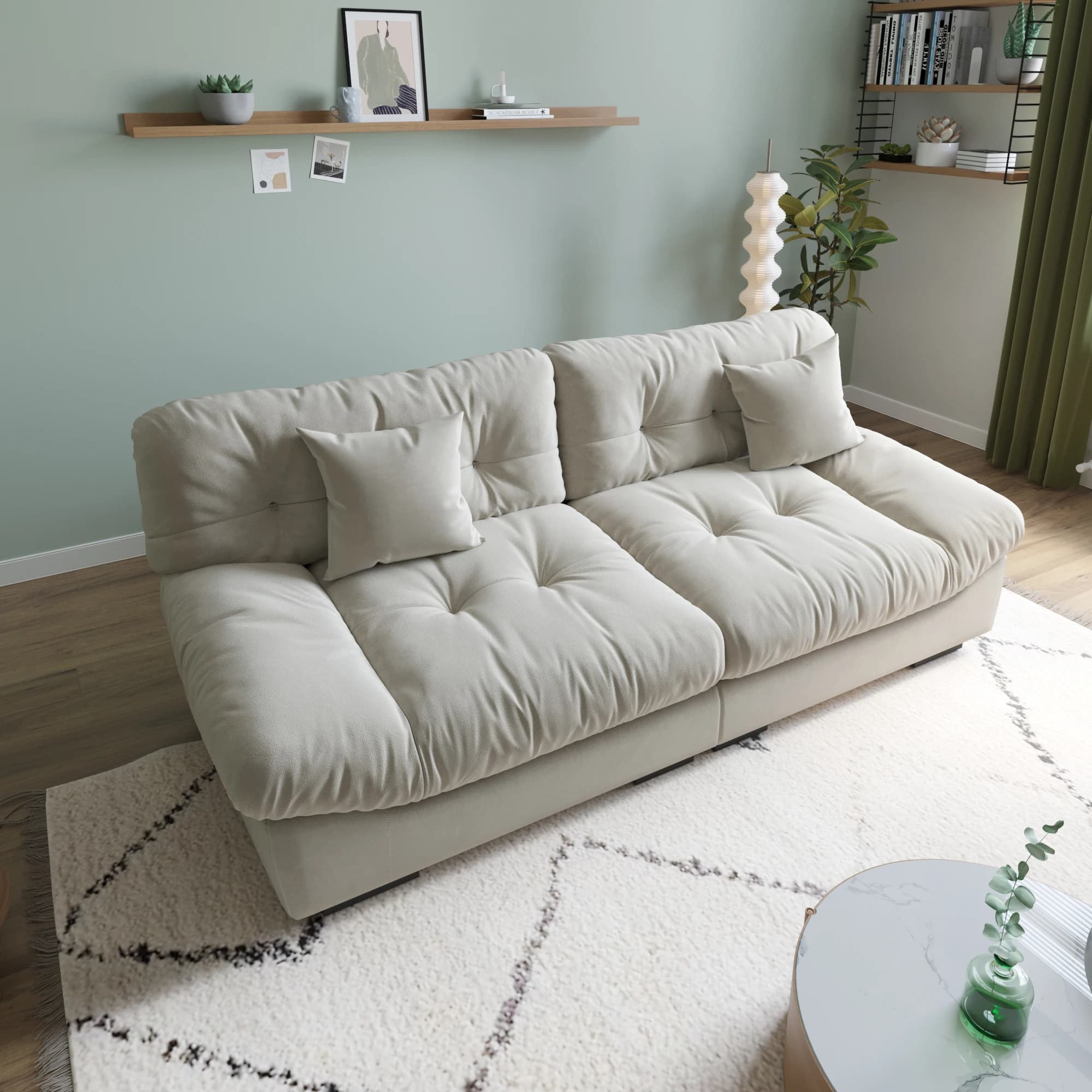 Canapé en tissu de velours sablé pour salon, canapé sectionnel moelleux, causeuse minimaliste modern