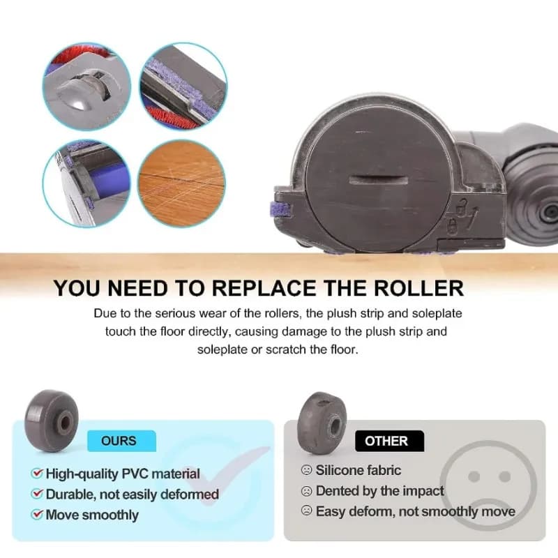 Rouleaux et roues d'essieux élargis uniquement pour tête d'entraînement Direct Dyson V6 V7 V8 V10 V1