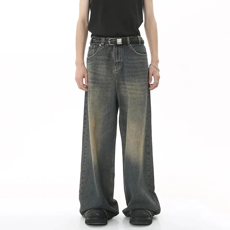 Nouveaux hommes Baggy jambe droite jambe large jean homme mode Vintage lavage pantalon Denim décontr