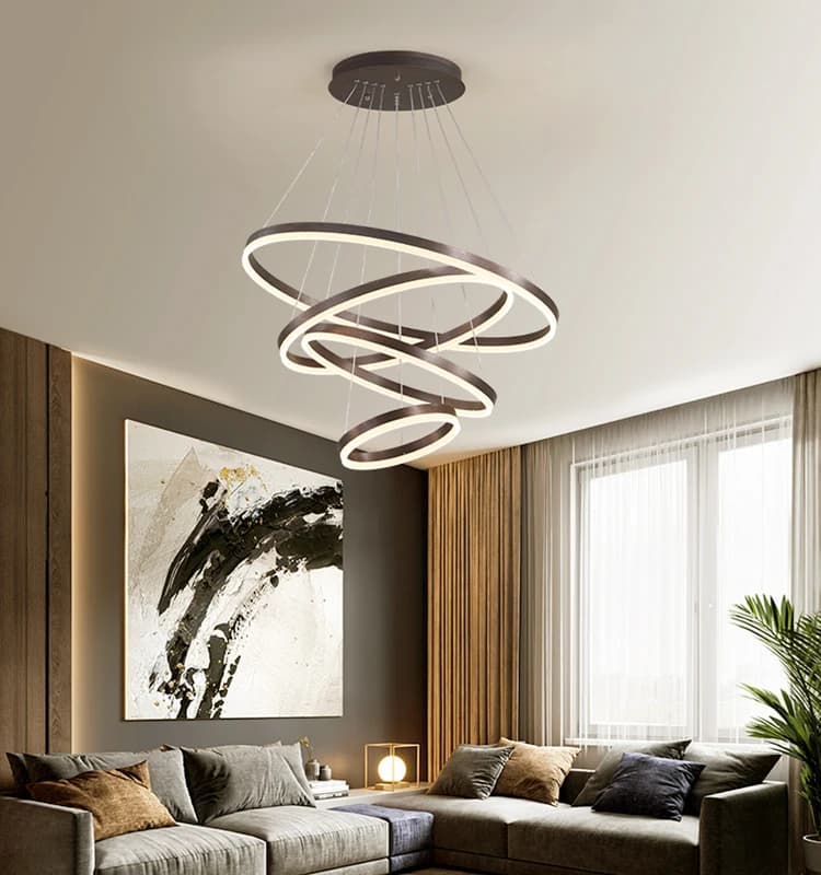 Lustre moderne à LED, anneau circulaire, luminaire suspendu au plafond, noir, loft, salon, salle à m