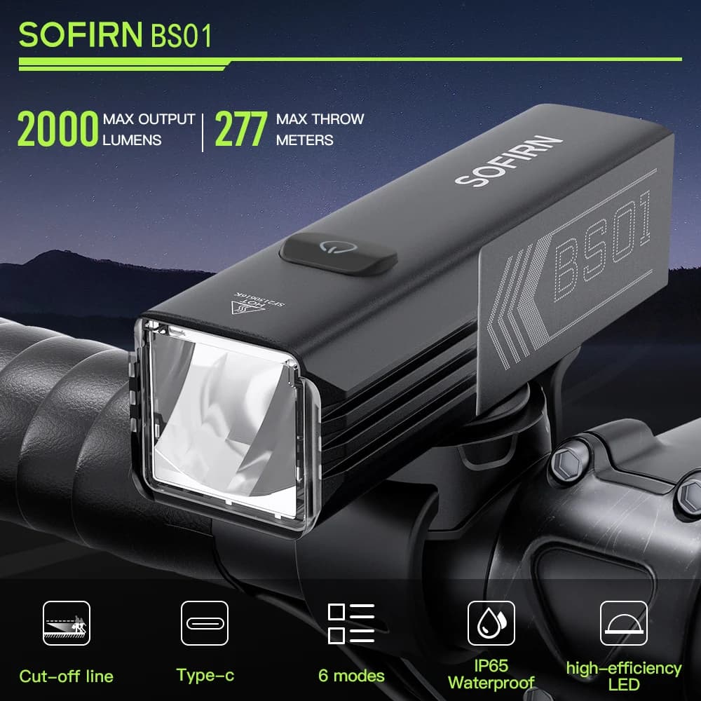 Sofirn BS01 lumière de vélo IP65 étanche 2000LM vélo 5000mAh batterie lampe de poche USB charge régl