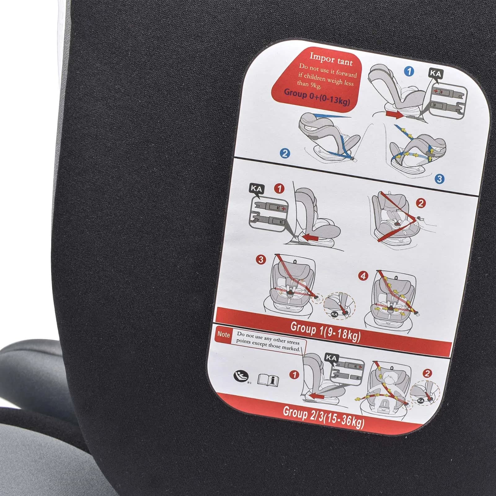 AP01 KL005 Siège auto enfant 360 °   Ceinture rotative 5 points 9-36kg 0 -12 ans Siège de sécurité e