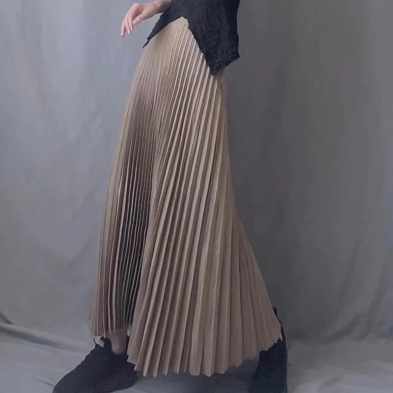 Jupe longue plissée unie taille haute pour femme, nouvelle collection automne 2026, mode décontracté