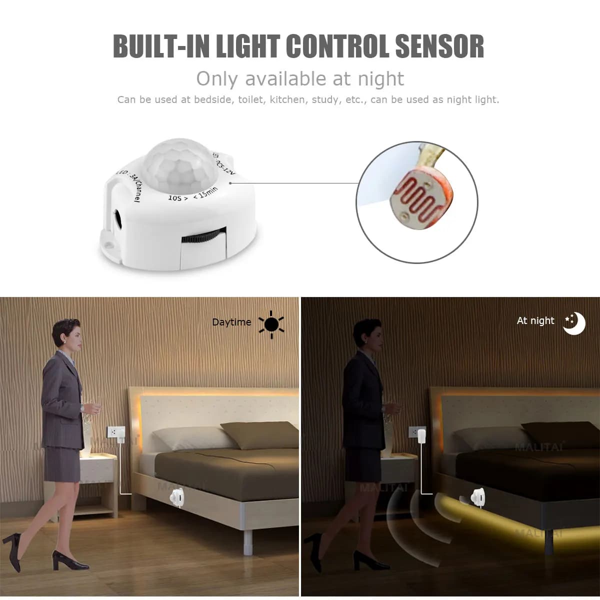 Bande Lumineuse LED avec Capteur de Mouvement PIR, 1-5m, 12V DC, Ruban à Diodes, Étanche, Marche/Arr
